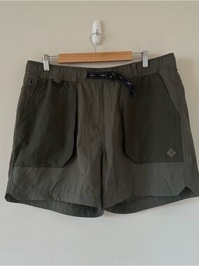 Men's Olive Green Athletic Shorts with Webbing Belt